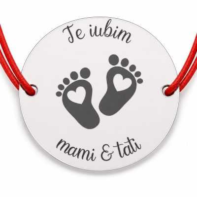 Brățară argint 925 cu bănuț Te Iubim Mami și Tati, șnur reglabil — cadou părinți B-E0532