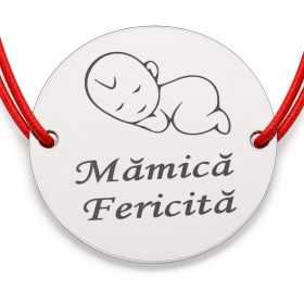 Brățară argint 925 cu bănuț Mămică Fericită, șnur reglabil — cadou mamă B-E0579