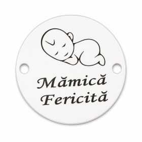 Bănuț de argint 925 gravat Mămică Fericită E0579