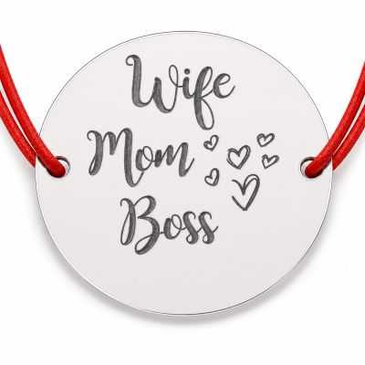 Brățară argint 925 cu bănuț Wife Mom Boss, șnur reglabil — cadou mamă B-E1216