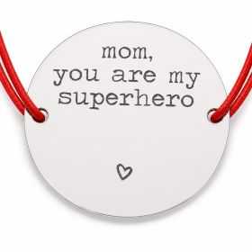 Brățară argint 925 cu bănuț Mom You Are My Superhero, șnur reglabil — cadou mamă B-E1247