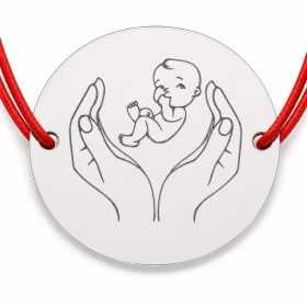 Brățară argint 925 cu bănuț mâini care țin bebelușul, șnur reglabil — cadou naștere B-E1273
