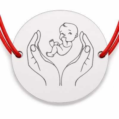Brățară argint 925 cu bănuț mâini care țin bebelușul, șnur reglabil — cadou naștere B-E1273