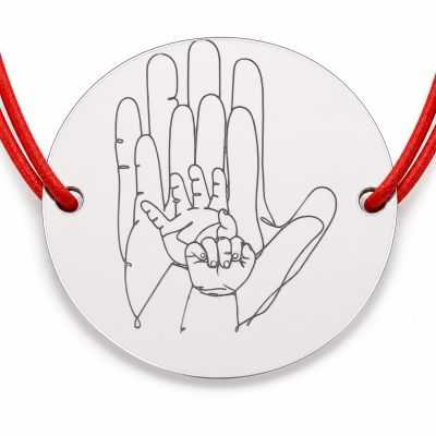 Brățară argint 925 cu bănuț mâinile familiei, șnur reglabil — cadou familie B-E1275