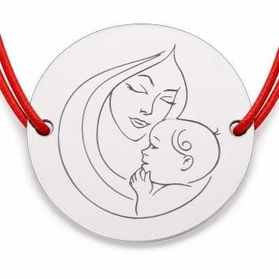 Brățară argint 925 cu bănuț Mama și bebelușul, șnur reglabil — cadou naștere B-E1277