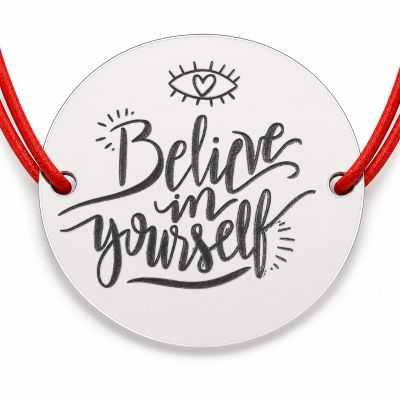 Brățară argint 925 cu bănuț Believe in yourself, șnur reglabil — cadou motivațional B-E1281