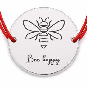 Brățară argint 925 cu bănuț albină Bee Happy, șnur reglabil — cadou pentru optimiști B-E0786