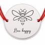 Brățară argint 925 cu bănuț albină Bee Happy, șnur reglabil — cadou pentru optimiști B-E0786
