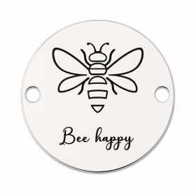 Element brățară albină din argint 925, tăbliță rotundă Bee Happy 16.5 mm E0786