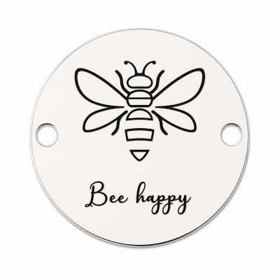 Element brățară albină din argint 925, tăbliță rotundă Bee Happy 16.5 mm E0786