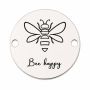 Element brățară albină din argint 925, tăbliță rotundă Bee Happy 16.5 mm E0786