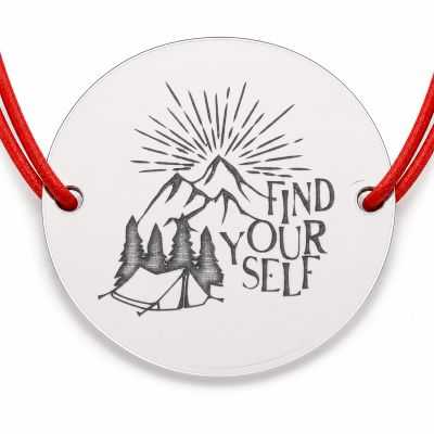 Brățară argint 925 cu bănuț Find Your Self, șnur reglabil — cadou pentru pasionații de munte B-E0783
