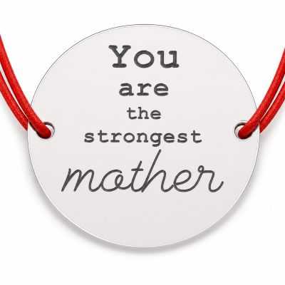 Brățară argint 925 cu bănuț You Are The Strongest Mother, șnur reglabil — cadou mamă B-E1215