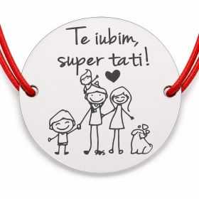 Brățară argint 925 cu bănuț Te iubim, super tati!, șnur reglabil — cadou pentru tată B-E1293