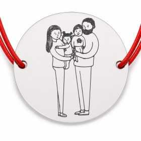 Brățară argint 925 cu bănuț familie cu doi copii, șnur reglabil — cadou B-E1362