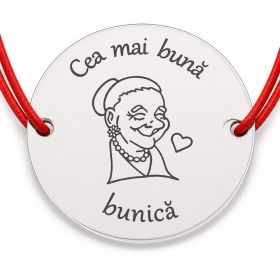 Brățară argint 925 cu bănuț Cea mai bună bunică, șnur reglabil — cadou B-E1426