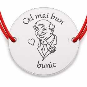 Brățară argint 925 cu bănuț Cel mai bun bunic, șnur reglabil — cadou B-E1427
