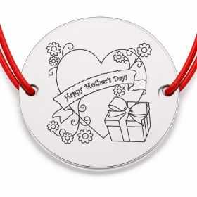 Brățară argint 925 cu bănuț Happy Mother's Day, șnur reglabil — cadou pentru mama B-E1417