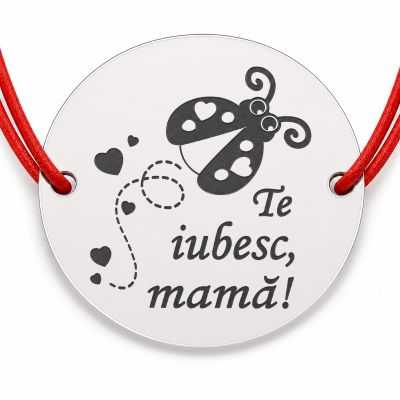 Brățară argint 925 cu bănuț Te iubesc, mamă, șnur reglabil — cadou B-E1438