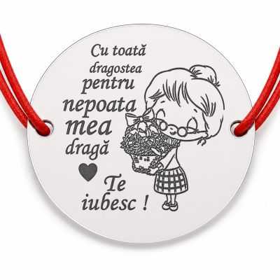 Brățară argint 925 cu bănuț pentru nepoata dragă, șnur reglabil — cadou B-E1440