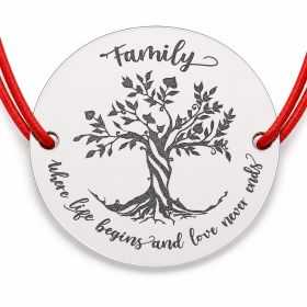 Brățară argint 925 cu bănuț arborele familiei, șnur reglabil — cadou B-E1452