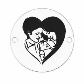 Bănuț de argint 925 gravat Tânără familie, cu inimă E1457