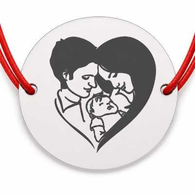 Brățară argint 925 cu bănuț familie și bebeluș, șnur reglabil — cadou B-E1457