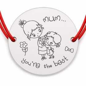 Brățară argint 925 cu bănuț Mum You’re the Best, șnur reglabil — cadou B-E1463