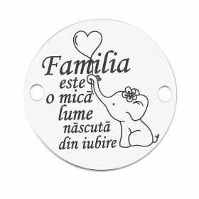 Bănuț de argint 925 gravat Familia este o mică lume născută din iubire E1465