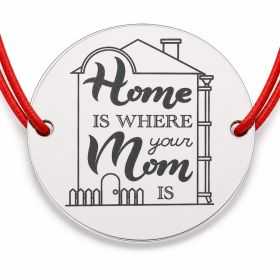 Brățară argint 925 cu bănuț Home Is Where Mom Is, șnur reglabil — cadou B-E1472