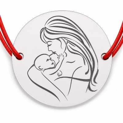 Brățară argint 925 cu bănuț mamă și bebeluș, șnur reglabil — cadou B-E1476