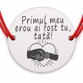 Brățară argint 925 cu bănuț Tata erou, șnur reglabil — cadou B-E1511
