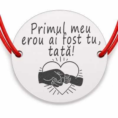 Brățară argint 925 cu bănuț Tata erou, șnur reglabil — cadou B-E1511