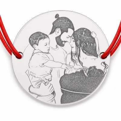 Brățară argint 925 cu bănuț familie tânără, șnur reglabil — cadou B-E1654