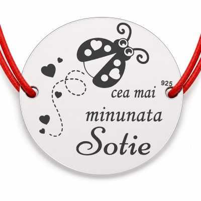 Brățară argint 925 cu bănuț cea mai minunată soție, șnur reglabil — cadou B-E1696