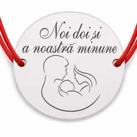 Brățară argint 925 cu bănuț familie și bebeluș, șnur reglabil — cadou B-E1748