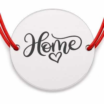 Brățară argint 925 cu bănuț Home și inimă, șnur reglabil — cadou B-E1839