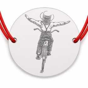 Brățară argint 925 cu bănuț biciclist, șnur reglabil — cadou B-E1669