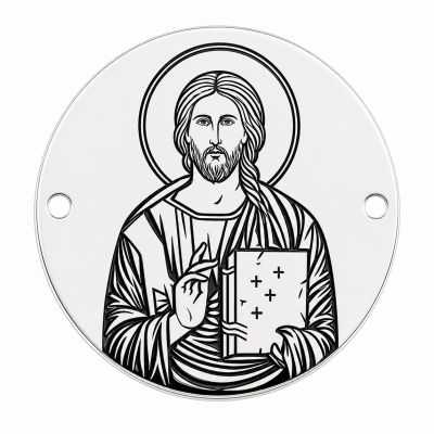 Brățară cu bănuț Iisus Hristos din argint 925, șnur negru reglabil, gravură laser, 16,5 mm S0261