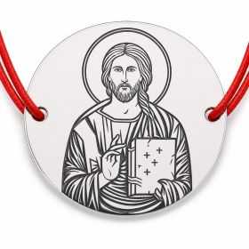 Brățară argint 925 cu bănuț Iisus Hristos, șnur reglabil — cadou spiritual B-S0261