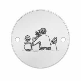 Bănuț de argint 925 gravat în relief Familie cu Fetiță și Băiețel E2106