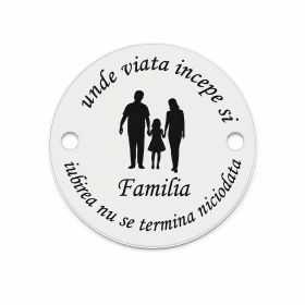 Bănuț argint 925 gravat familie cu fetiță, Ø 16,5 mm — cadou familie E0149