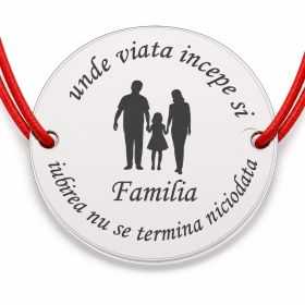 Brățară argint 925 Familia, părinți și fetiță, șnur reglabil — cadou B-E0149