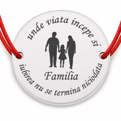 Brățară argint 925 Familia, părinți și fetiță, șnur reglabil — cadou B-E0149