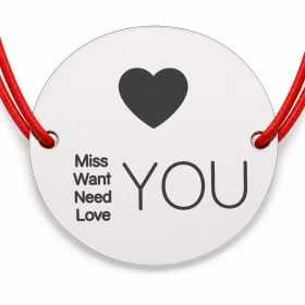 Brățară argint 925 cu mesaj Miss Want Need Love, șnur reglabil B-E0397