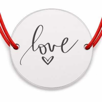 Brățară argint 925 cu Love caligrafic, șnur reglabil — cadou B-E1845