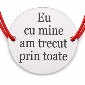 Brățară argint 925 cu mesajul Eu cu mine am trecut prin toate, șnur reglabil — cadou B-E0832