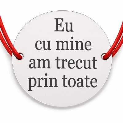 Brățară argint 925 cu mesajul Eu cu mine am trecut prin toate, șnur reglabil — cadou B-E0832