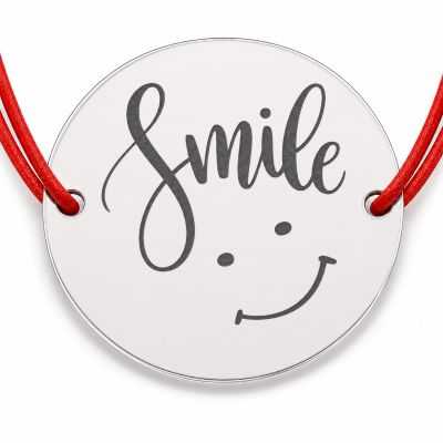 Brățară argint 925 cu mesajul Smile, șnur reglabil — cadou B-E0410