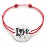 Brățară argint 925 cu motiv LOVE cu foarfecă, șnur reglabil — cadou B-E0382
